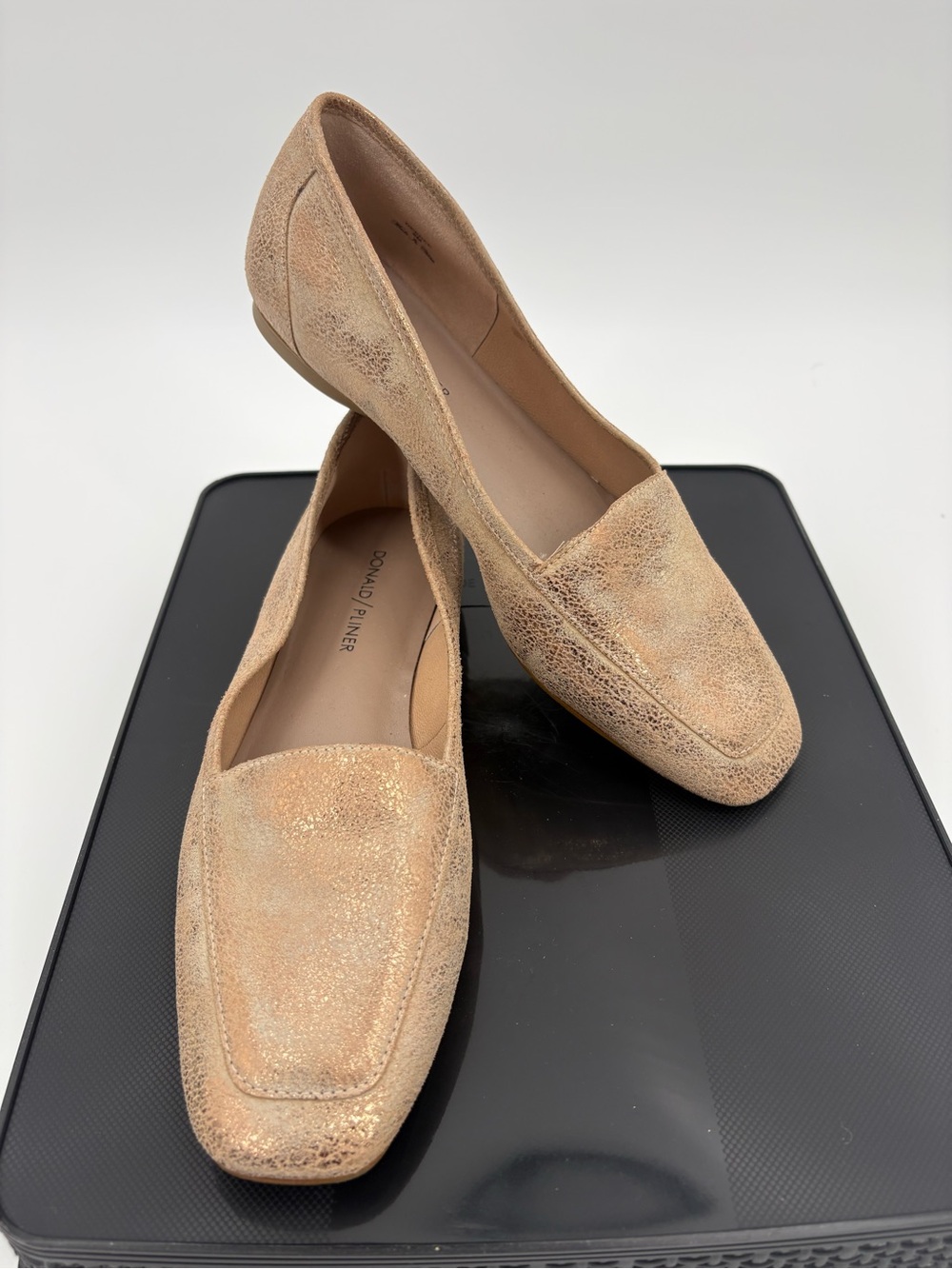 Donald J. Pliner Champagne Metallic Suede Loafers